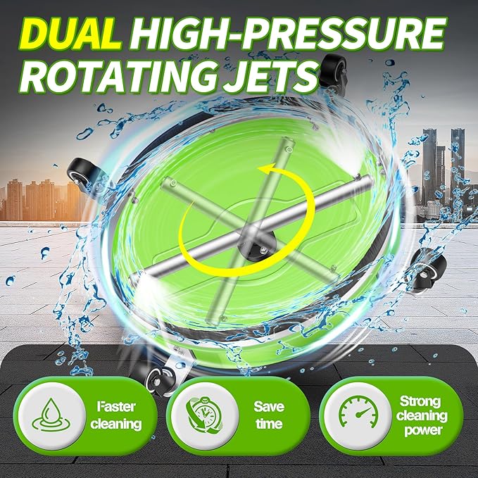 19'' Pressure Washer Surface Cleaner with 4 Wheels - Stainless Steel Surface Cleaner for Pressure Washer Attachment for Concrete, Driveway, Patio, Sidewalk, Deck and Driveways (19 INCH GREEN)