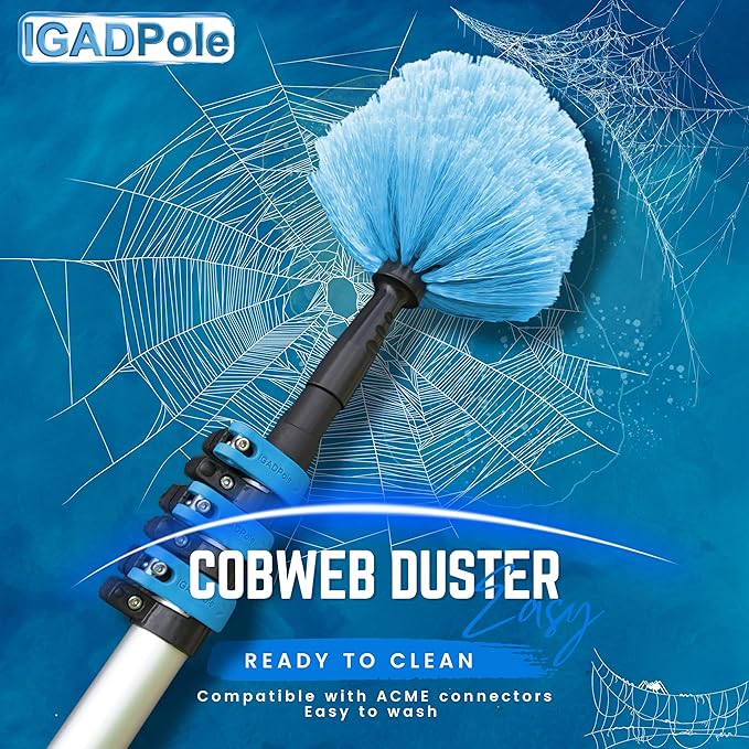 IGADPole 17 FT Water-Fed Washing Kit with Soap-Dispenser, Brush, 10″ Squeegee & Cobweb Duster for Windows, Gutters, Solar Panels & Exterior Walls