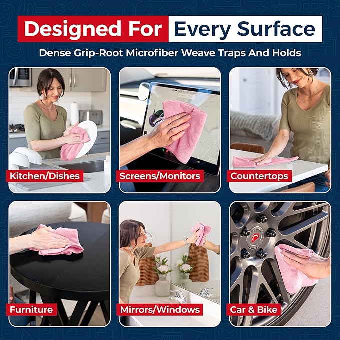USANOOKS Microfiber Cleaning Cloth Light Pink - 12 Pcs 12.5"x12.5" - High Performance - 1200 Washes, Ultra Absorbent Towels Weave Grime & Liquid for Streak-Free Mirror Shine - Car Washing Cloth