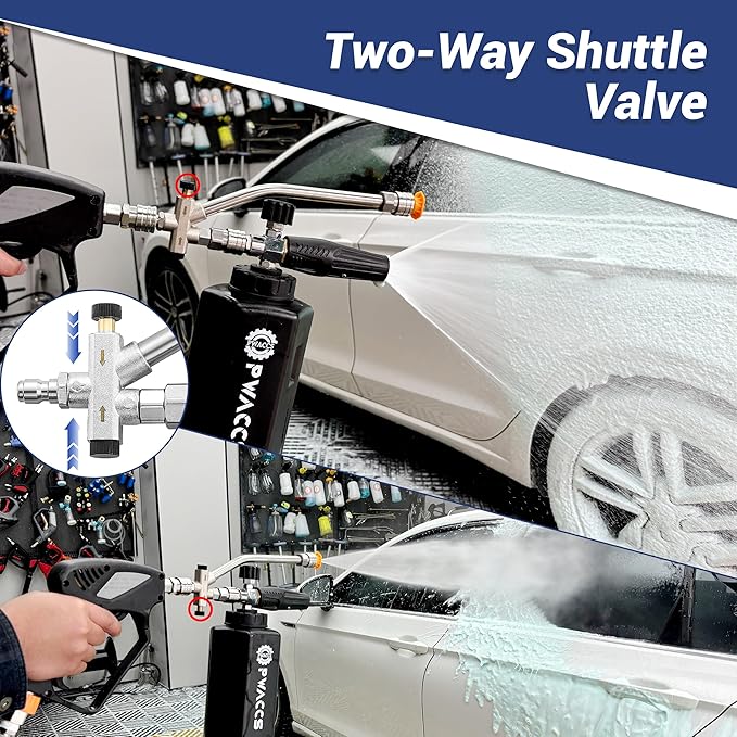 PWACCS Dual Foam Cannon with Pressure Washer Short Gun, Foam Cannon Dual Connector Accessory, Car Wash Foam Gun Kit with 1/4" Quick Connector, 5 Power Washer Sprayer Nozzles, 1.5 Liter, 5000 PSI