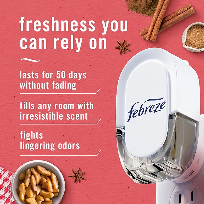 Febreze Odor-Fighting Fade Defy PLUG Air Freshener Baked Cinnamon Apple,Cranberry Crumble,.87 fl. oz. Oil Refill,(Pack of 8)