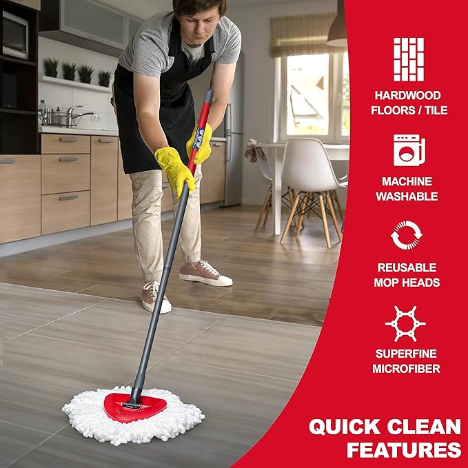 Spin Mop Replacement Heads – 4-Pack Spin Mop Refill Compatible with O-Cedar Easy Wring Spin Mop – High-Absorbent Microfiber Mop Head Replacement – Mop Refills for Easy Floor Cleaning