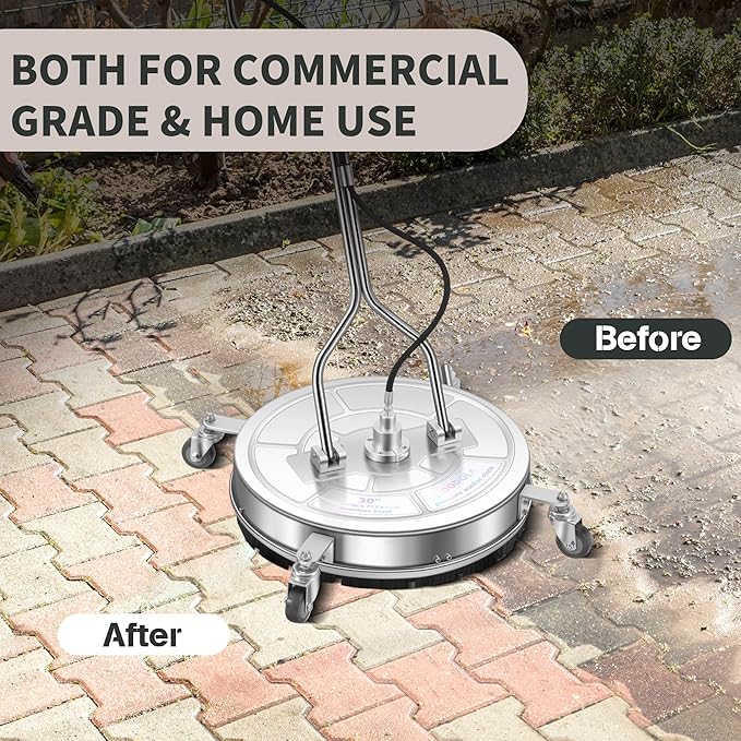 30'' Pressure Washer Surface Cleaner with 4 Wheels - Stainless Steel Surface Cleaner for Pressure Washer Attachment for Concrete, Driveway, Patio, Sidewalk, Deck and Driveways