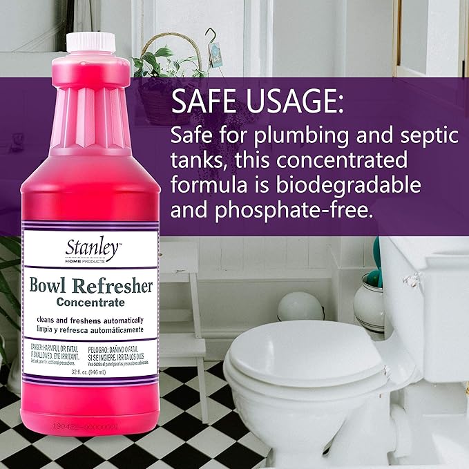 Stanley Toilet Bowl Cleaner & Deodorizer Concentrate 32 oz – Wild Rose Scent – Septic‑Safe Bowl Refresher – Cleans Stains & Residue with Each Flush (Pack of 6)