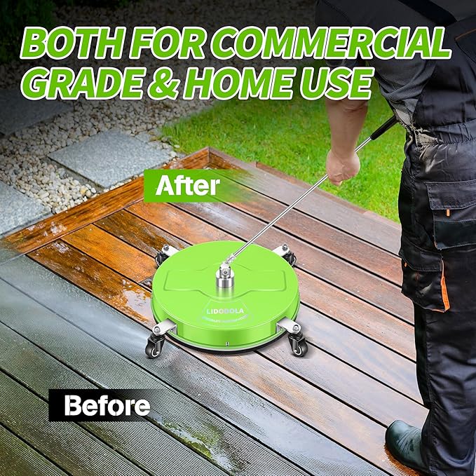 19'' Pressure Washer Surface Cleaner with 4 Wheels - Stainless Steel Surface Cleaner for Pressure Washer Attachment for Concrete, Driveway, Patio, Sidewalk, Deck and Driveways (19 INCH GREEN)