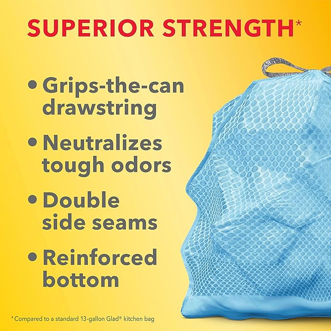 Glad Trash Bags, 13 Gallon, 34 Count (Pack of 2) | ForceFlex MaxStrength | Tall Kitchen Drawstring | Beachside Breeze Scent