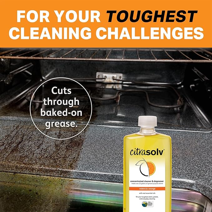 Citra Solv Concentrated Household Cleaner & Degreaser - Valencia Orange Scent - 8 Fl Oz, Safe, Effective, and Versatile Cleaning Solution, Natural Ingredients Non Toxic, Biodegradable, Made in USA