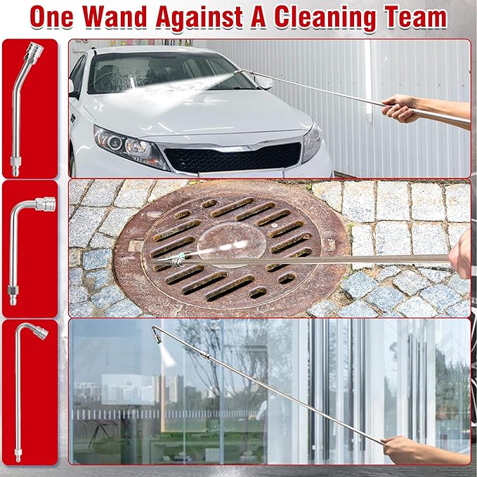 120" Pressure Washer Extension Wand, Power Washer Extension Pole with 5 Nozzle Tips - Pressure Washer Lance Wands 4000 PSI, Curved Gutter Cleaner Attachment, 1/4" Quick Connect for High-Reach