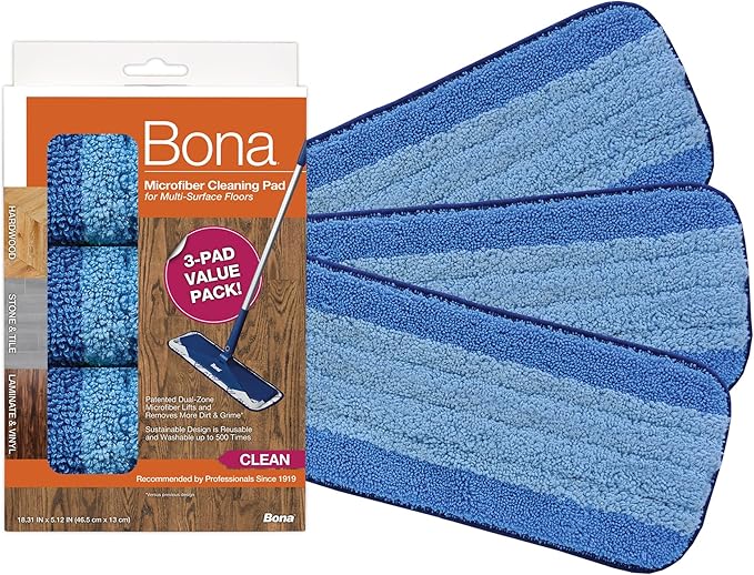 Bona Hardwood Floor Cleaner Spray - 32 fl oz & Microfiber Cleaning Pad, for Hardwood and Multi-Surface Floors, fits Family of Mops, 3 Pack