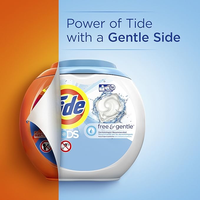 Tide Pods Liquid Detergent Pacs, Free & Gentle, 42 Count (Pack of 4) (Packaging May Vary)