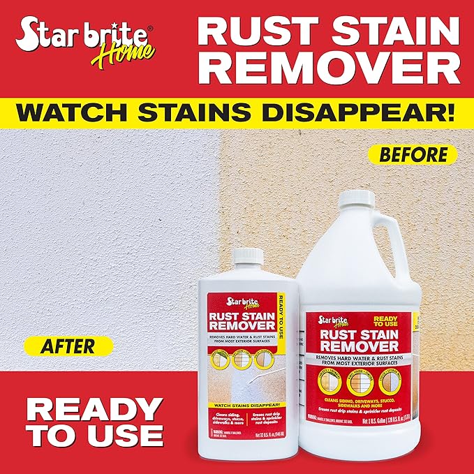 STAR BRITE Rust Stain Remover – Ready-to-Use Formula for Hard Water & Rust Stains on Siding, Concrete, Driveways & More - 128 OZ Gallon (050201)