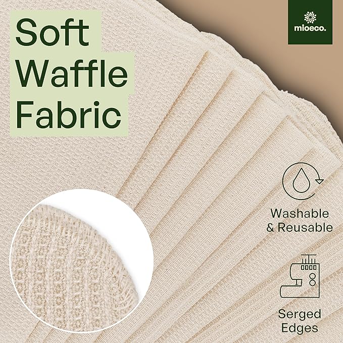 10 Pack Reusable Kitchen Paper Towels Washable - Super Absorbent Natural unPaper Towels - Natural Cotton - Reusable, Paperless Kitchen Dish Cloths - 100% Organic