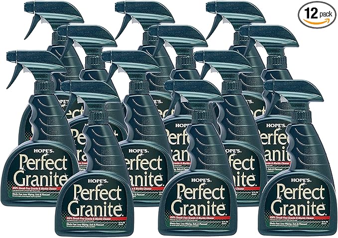 HOPE'S Perfect Granite & Marble Countertop Cleaner, Stain Remover and Polish, Streak-Free, Ammonia-Free, 22 Ounce, 12 Pack
