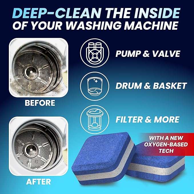 Washing Machine Cleaner Tablets for Pet Owners - Front & Top Load Washer Deep Cleaning - Septic Tank Safe - HE Support - Remove Stubborn Pet Hair - Eliminates Pet Smells - Prevents Pet Dander Build-up