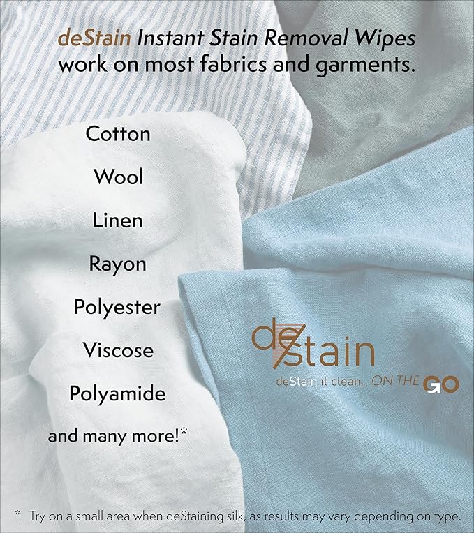 deStain Wipes | On The Go | Instant Clothes Stain Removal | Innovative Technology | Environmentally Friendly | 10 Wipes