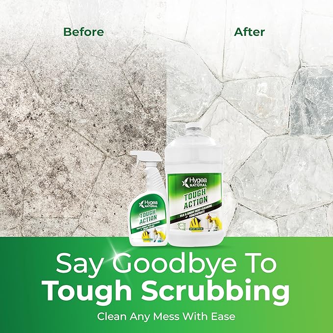 Hygea Natural Tough Action Tile & Grout Cleaner Duo - Deep Cleans Dirt & Scum, Conditions & Enhances Stone Color - Acid-Free & Residue-Free Biodegradable Formula (24 oz Spray + Concentrated Gallon)