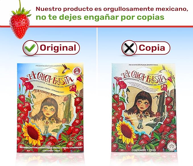 3pcs La Chica Fresita Car Air Freshener - 4 Weeks Long-lasting Strawberry Scent - The Must-have Rear View Mirror Hanging Accesory for Trucks and Vans - Strong & Proudly Mexican Automotive Fragrance
