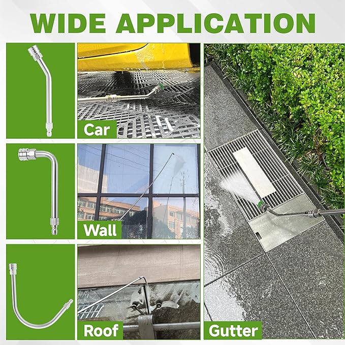 JOEJET Pressure Washer Extension Wand Stainless Steel, 30°, 90°, and 120° Curved Power Washer Wand with 5 Nozzle Tips, 1/4” Quick Connect, 4000 PSI