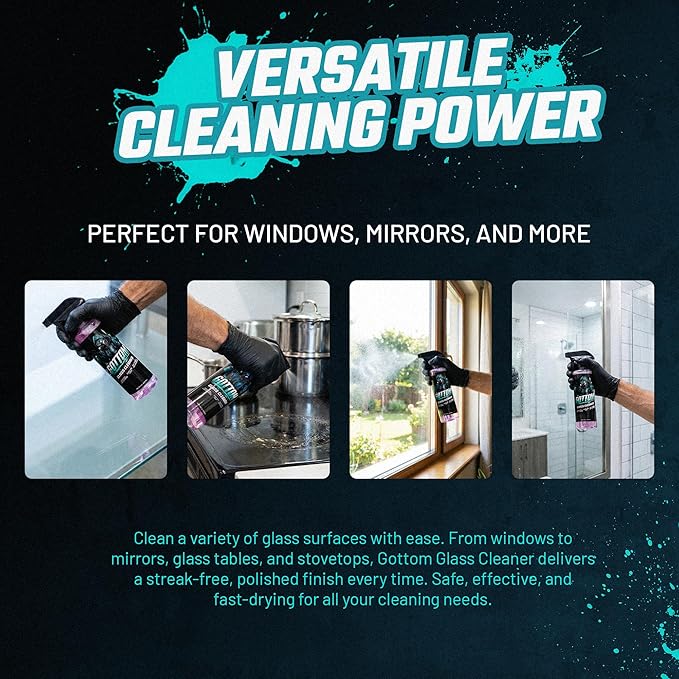 Gottom Glass Cleaner Spray – 16oz, Ammonia Free, Streak-Free Window & Glass Cleaner, Safe on Tint – Perfect for Mirrors, Windows, & Glass Surfaces – Effective Dirt & Grime Remover