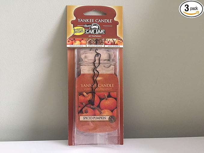 Yankee Candle Classic Car Jar Air Fresheners: 3 Assorted Scents (Spiced Pumpkin, Autumn Wreath and Apple Pumpkin)