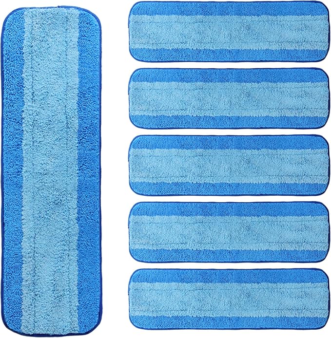 6 Pack Microfiber Cleaning Pads, Reusable Microfiber Mop Pads for 18 Inch Mop, Hardwood & Hard Surface Floors Replacement Cleaning Mop Pads, Machine Washes