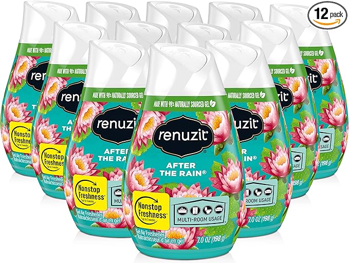 Renuzit Adjustable Gel Air Freshener Cone, After the Rain Scent, Nonstop Freshness, 7oz Cone, 12 Count, brand is Renuzit.