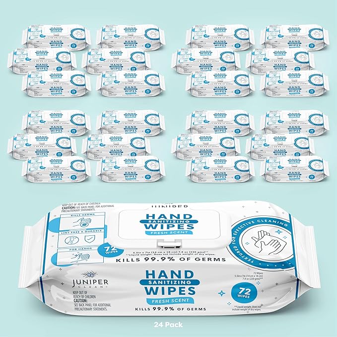 24 Pack Hand Sanitizing Wipes, All-Purpose Cleaner for Bathroom, Kitchen, Office, 1728 Count Soft Flow with Gift Basket