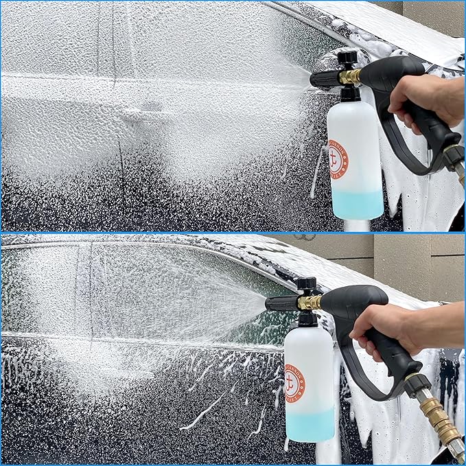 JOEJET Pressure Washer Gun with Foam Cannon, Car Wash Foam Gun with 1/4” Quick Connector, 5 Pressure Washer Nozzle Tips, 1 Liter