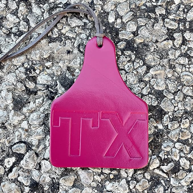 Air Flair | Leather Car Air Freshener | Cow Tag TX Brand (2) Warm Vanilla Scent, Fuchsia)