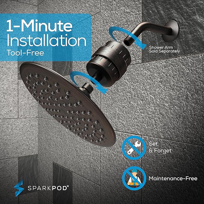 SparkPod Luxury Filtered Shower Head Set 23 Stage Shower Filter - Reduces Chlorine and Heavy Metals - High Pressure Showerhead Filter (9.5" Round, Vintage Oil Rubbed Bronze)
